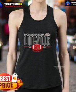 Good Louisville Cardinals 2025 Boca Raton Bowl logo tank top featuring vibrant team colors and stylish design.