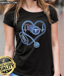 Good Love Tennessee Titans stethoscope headphones ladies tee for passionate fans, featuring vibrant team colors and logo.