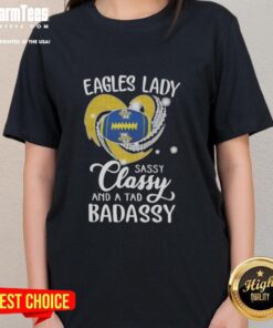 Alt Text: Good Marquette Golden Eagles Lady Sassy Classy and a Tad Badassy Diamond Heart Ladies Tee shirt design