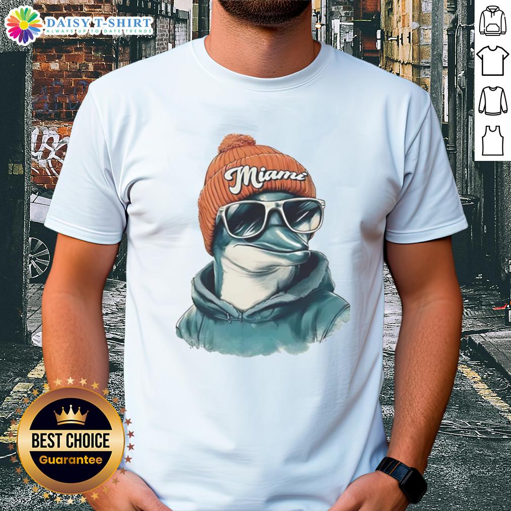 Good Miami Dolphins Mascot Wearing A Beanie And Sunglasses T Shirt Alt Text: Good Miami Dolphins mascot in a beanie and sunglasses, showcasing team spirit on a trendy t-shirt.