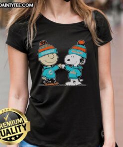 Good Miami Dolphins Snoopy and Charlie Brown best friends ladies tee featuring vibrant graphics and team spirit.