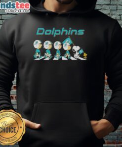 Good Miami Dolphins X Peanuts Snoopy and Friends Abbey Road hoodie featuring iconic cartoon characters in a fun design.