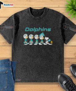 Miami Dolphins X Peanuts Snoopy and Friends Abbey Road washed t-shirt featuring iconic characters in vibrant colors.