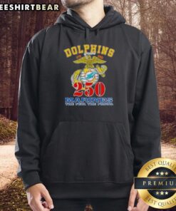 Good Miami Dolphins X U.S.M.C 250th Birthday Celebration hoodie featuring vibrant colors and unique design elements.