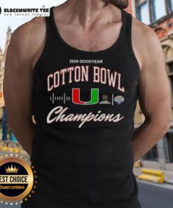 Miami Hurricanes 2026 Cotton Bowl Champions tank top, showcasing team pride and CFP Classic design in vibrant colors.