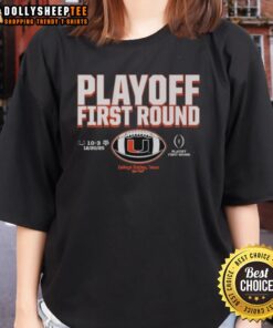 Miami Hurricanes CFP Playoff 2025 Ladies Tee featuring team logo and vibrant colors for passionate fans.