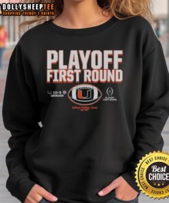 Good Miami Hurricanes CFP Playoff First Round 2025 sweatshirt featuring team logo and vibrant colors for fans.