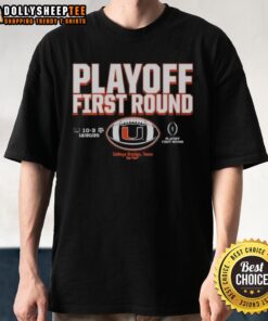 Alt Text: Good Miami Hurricanes CFP Playoff First Round 2025 T-Shirt featuring vibrant team colors and logo design.