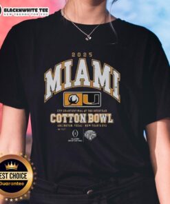 Miami Hurricanes ladies tee featuring 2025 Cotton Bowl CFP Quarterfinal design, perfect for fans and game day apparel.