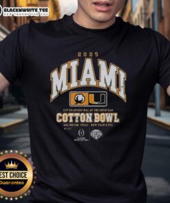 Good Miami Hurricanes CFP Quarterfinal 2025 Cotton Bowl T-Shirt featuring team colors and logo design.