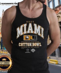 Good Miami Hurricanes CFP Quarterfinal at the Goodyear 2025 Cotton Bowl tank top featuring team colors and logo.