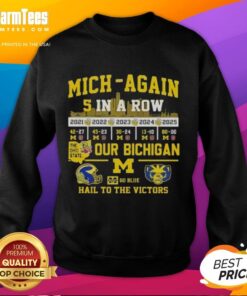 Good Michigan 5 In A Row sweatshirt featuring Ohio State rivalry, 'Go Blue' and 'Hail To The Victors' design.
