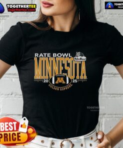 Alt Text: Ladies tee featuring the 2025 Rate Bowl logo for the Minnesota Golden Gophers, perfect for fans and game day attire.
