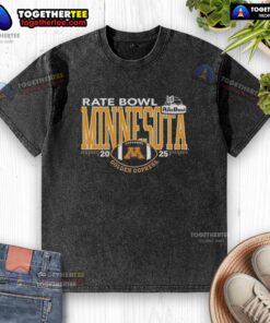 Alt Text: Minnesota Golden Gophers 2025 Rate Bowl logo on a washed t-shirt, perfect for fans and collectors.