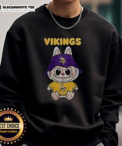 Cozy Good Minnesota Vikings Labubu sweatshirt featuring team colors and logo, perfect for game day and casual wear.