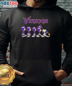 Good Minnesota Vikings x Peanuts Snoopy and Friends Abbey Road hoodie featuring iconic characters in a playful design.