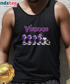 Good Minnesota Vikings X Peanuts Snoopy and Friends Abbey Road tank top featuring iconic characters in a fun design.