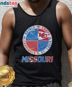 Good Missouri tank top featuring Kansas City Chiefs, Royals, St. Louis Cardinals, and Blues logos for sports fans.
