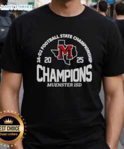 Good Muenster ISD 2A D2 Football State Champions T-Shirt featuring team colors and logo celebrating their championship win.