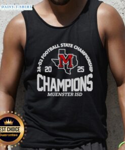 Good Muenster ISD 2A D2 Football State Champions tank top featuring team colors and logo, celebrating their victory.
