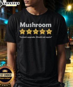 Good Mushroom Review Instant Upgrade Mario T-Shirt featuring vibrant graphics, perfect for fans of the game and stylish wear.