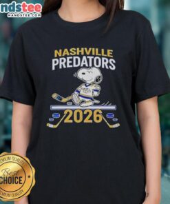 Good Nashville Predators Hockey Snoopy Peanuts 2026 Ladies Tee featuring a fun graphic design for fans.