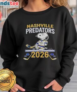 Good Nashville Predators Hockey Snoopy Peanuts 2026 Sweatshirt featuring a fun design for fans of the team and comic character.