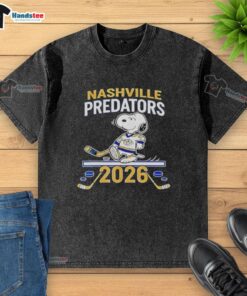 Good Nashville Predators Hockey Snoopy Peanuts 2026 washed t-shirt featuring a fun graphic design for fans.
