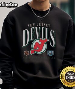 Vintage New Jersey Devils crease sweatshirt featuring classic logo, perfect for hockey fans and retro style enthusiasts.