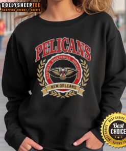 Good New Orleans Pelicans National Basketball Association crest sweatshirt featuring team colors and logo design.