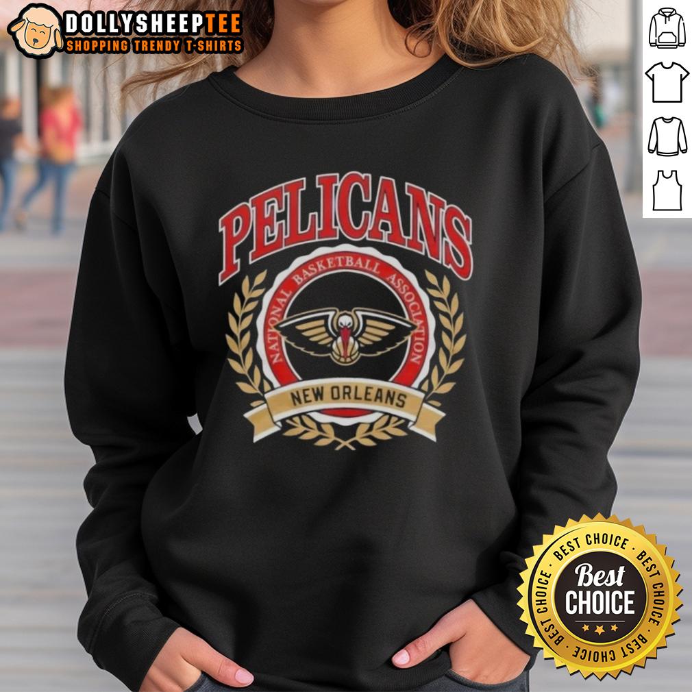 Good New Orleans Pelicans National Basketball Association Crest Sweatshirt Good New Orleans Pelicans National Basketball Association crest sweatshirt featuring team colors and logo design.