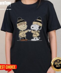 Good New Orleans Saints Snoopy and Charlie Brown Best Friends Ladies Tee featuring fun cartoon design for fans.
