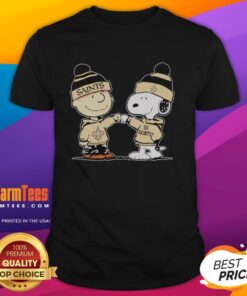 Good New Orleans Saints Snoopy and Charlie Brown Best Friends T-Shirt featuring cartoon characters in Saints colors.