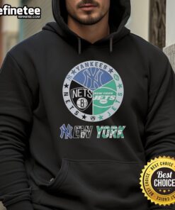 Alt Text: Good New York Jets, Nets, Yankees mashup logo hoodie featuring iconic team colors and designs for sports fans.