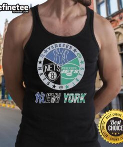 Stylish tank top featuring a mashup logo of the New York Jets, Nets, and Yankees for sports fans.