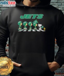 Alt Text: Good New York Jets X Peanuts Snoopy and Friends Abbey Road Hoodie featuring iconic characters on a stylish design.
