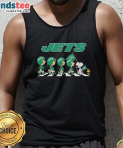 Good New York Jets X Peanuts Snoopy and Friends Abbey Road tank top featuring colorful cartoon characters in a fun design.