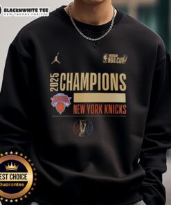 Alt Text: 2025 NBA Cup Champions sweatshirt featuring the New York Knicks logo, perfect for fans celebrating their victory.