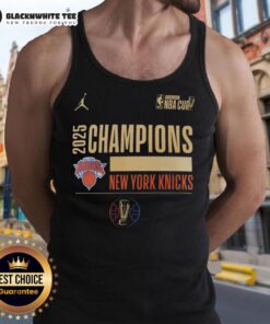 Good New York Knicks Basketball Emirates NBA Cup Champions 2025 tank top in vibrant colors, perfect for fans.