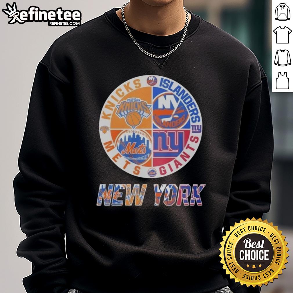 good-new-york-knicks-new-york-islanders-new-york-mets-new-york-giants-mashup-logo-sweatshirt Alt Text: Stylish sweatshirt featuring a mashup logo of the New York Knicks, Islanders, Mets, and Giants for sports fans.