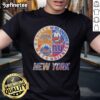 Good New York Knicks, Islanders, Mets, Giants mashup logo T-shirt showcasing vibrant team colors and unique design.
