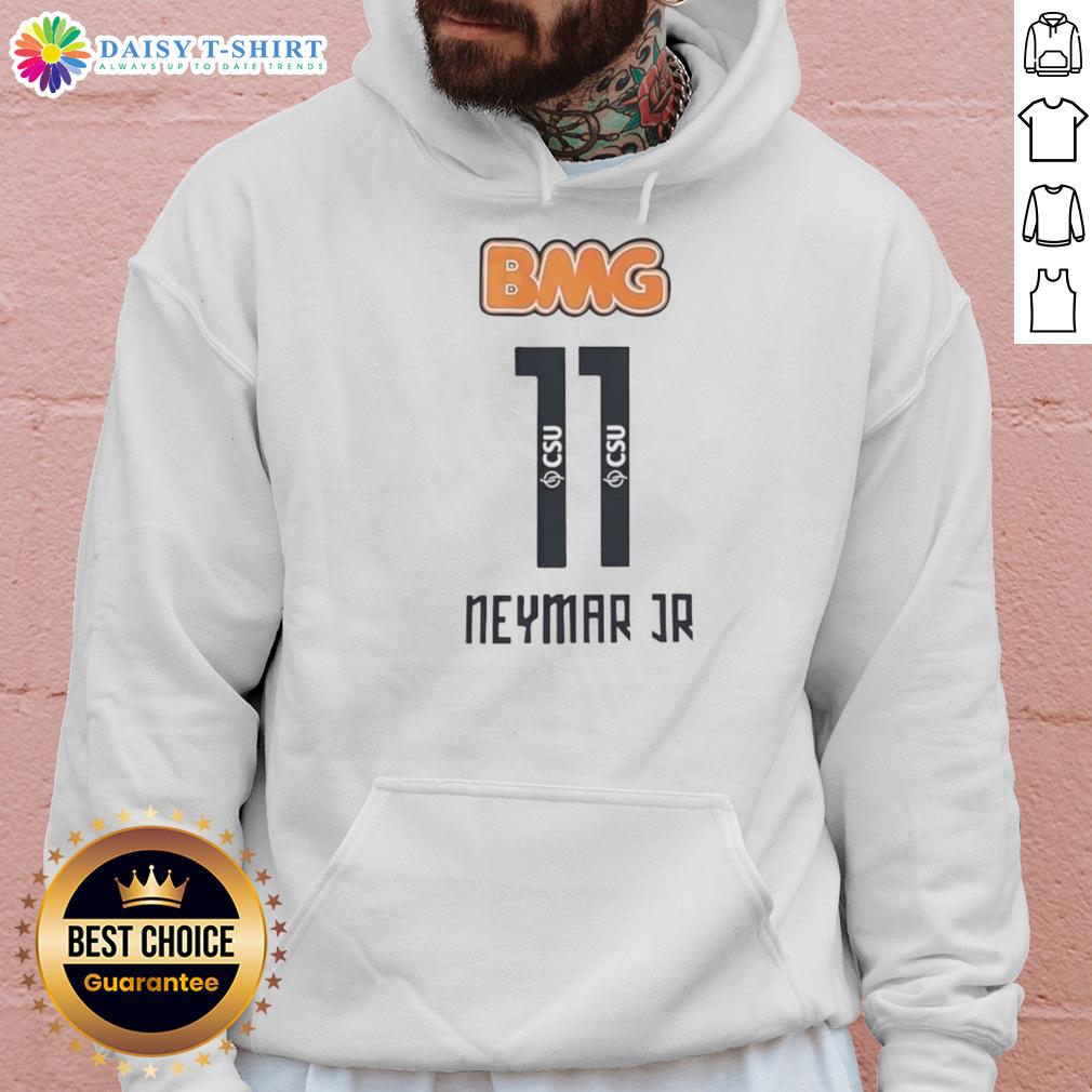 Good Neymar Jr #11 Santos Bmg Hoodie Alt Text: Good Neymar Jr. 11 Santos BMG hoodie featuring vibrant design and comfortable fit for fans and sports enthusiasts.
