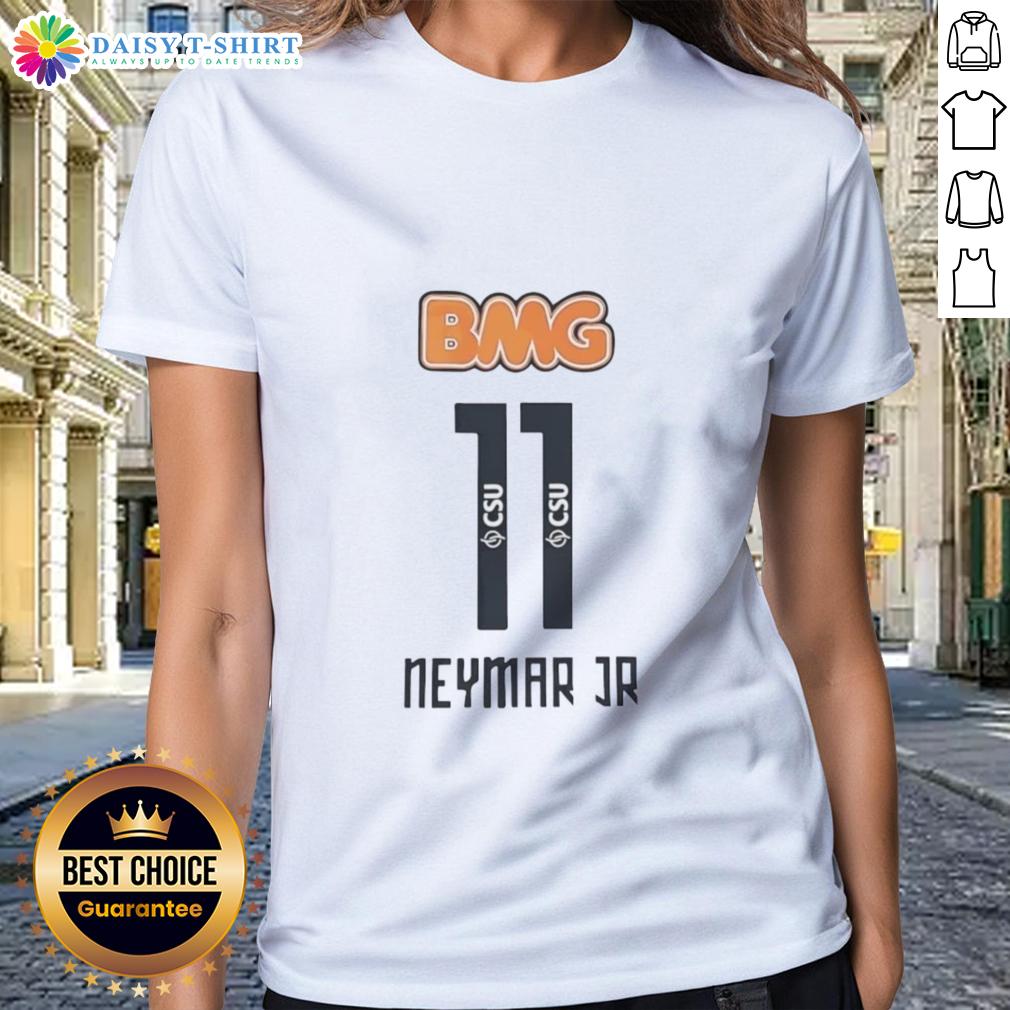 Good Neymar Jr #11 Santos Bmg Ladies Tee Alt Text: Good Neymar Jr 11 Santos BMG ladies tee featuring a stylish design perfect for fans of the famous soccer player.