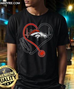 Good Nurse Love Denver Broncos T-Shirt featuring a heart design, perfect for nurses who support the Broncos.
