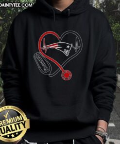 Alt Text: Good Nurse Love New England Patriots hoodie featuring team colors and logo, perfect for fans and healthcare workers.