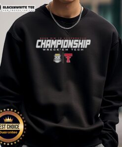 Good Official Texas Tech 2025 Big 12 Championship Wreck 'Em Tech Sweatshirt in red with logo, perfect for fans.