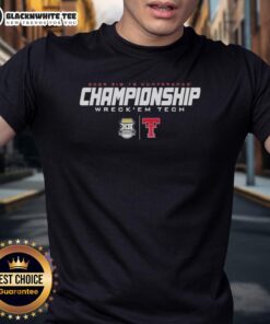 Official Texas Tech 2025 Big 12 Championship Wreck Em Tech T-Shirt featuring the school logo and vibrant team colors.