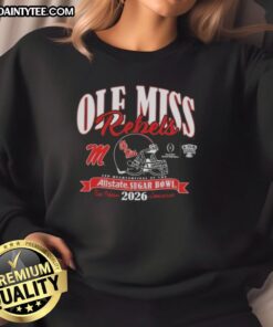Good Ole Miss Rebels College Football Playoff 2026 Sugar Bowl sweatshirt in navy blue with bold team logo and design.