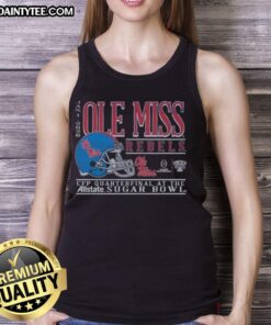 Alt Text: Good Ole Miss Rebels Football 2025 Allstate Sugar Bowl CFP Quarterfinal tank top featuring team logo and colors.