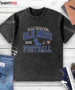 Good Ole Miss Rebels Football CFP Quarterfinal at the Sugar Bowl 2026 washed t-shirt featuring team colors and logo.
